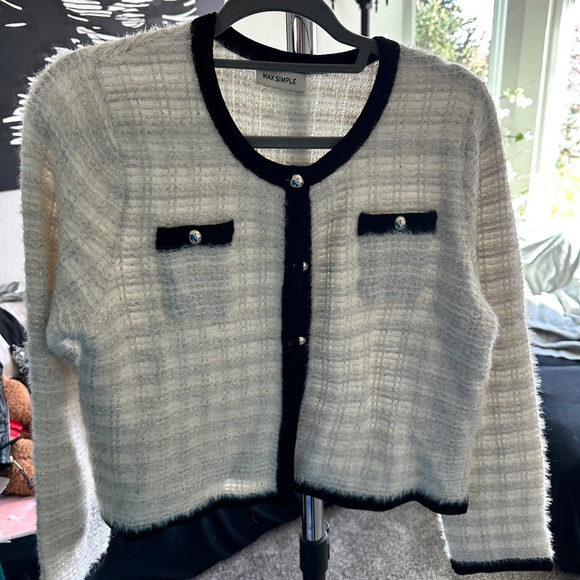 Max Simple Sweaters - Max Simple Women's Black and White Cardigan